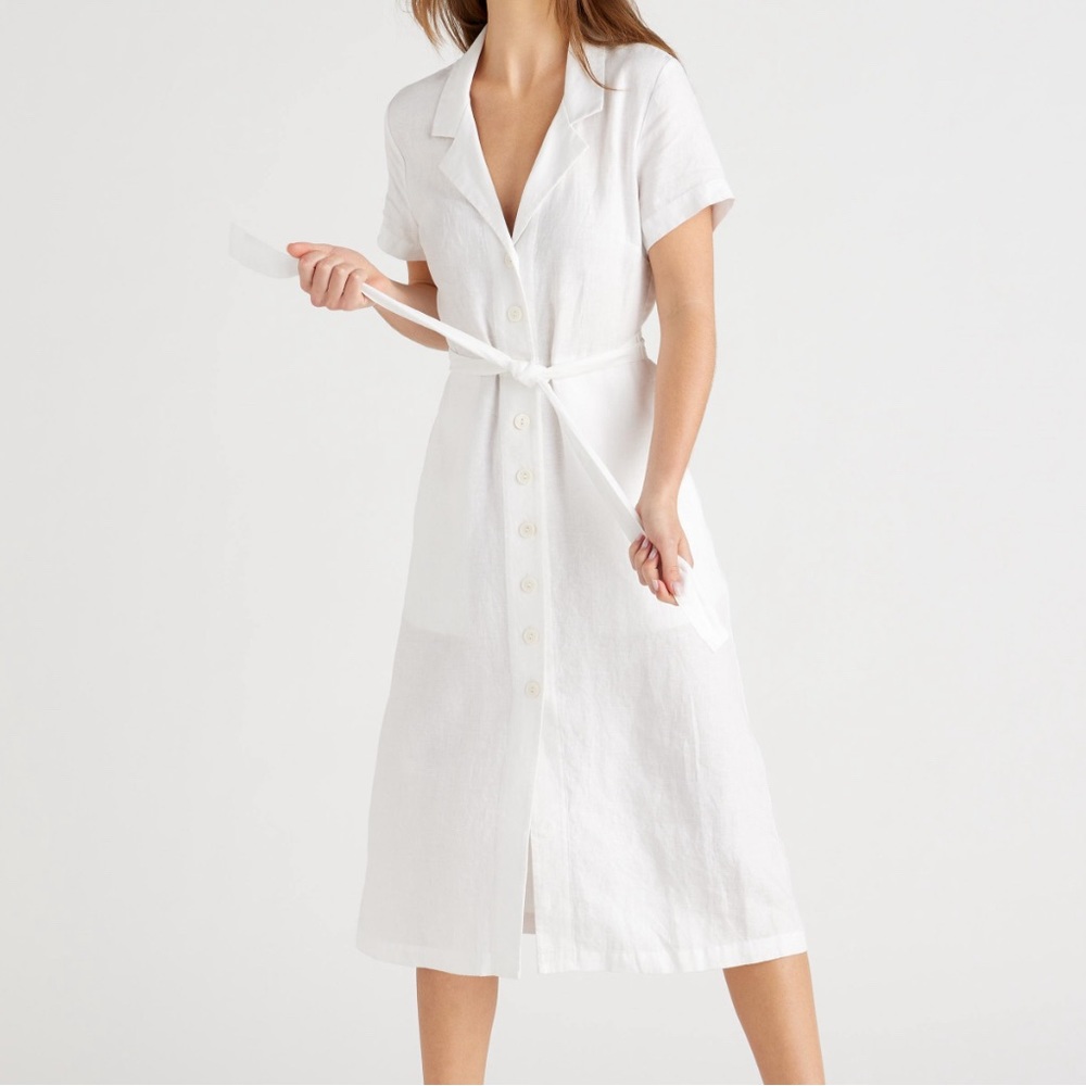 Quince 100% European Linen Button Front midi Dress Ladies size large White